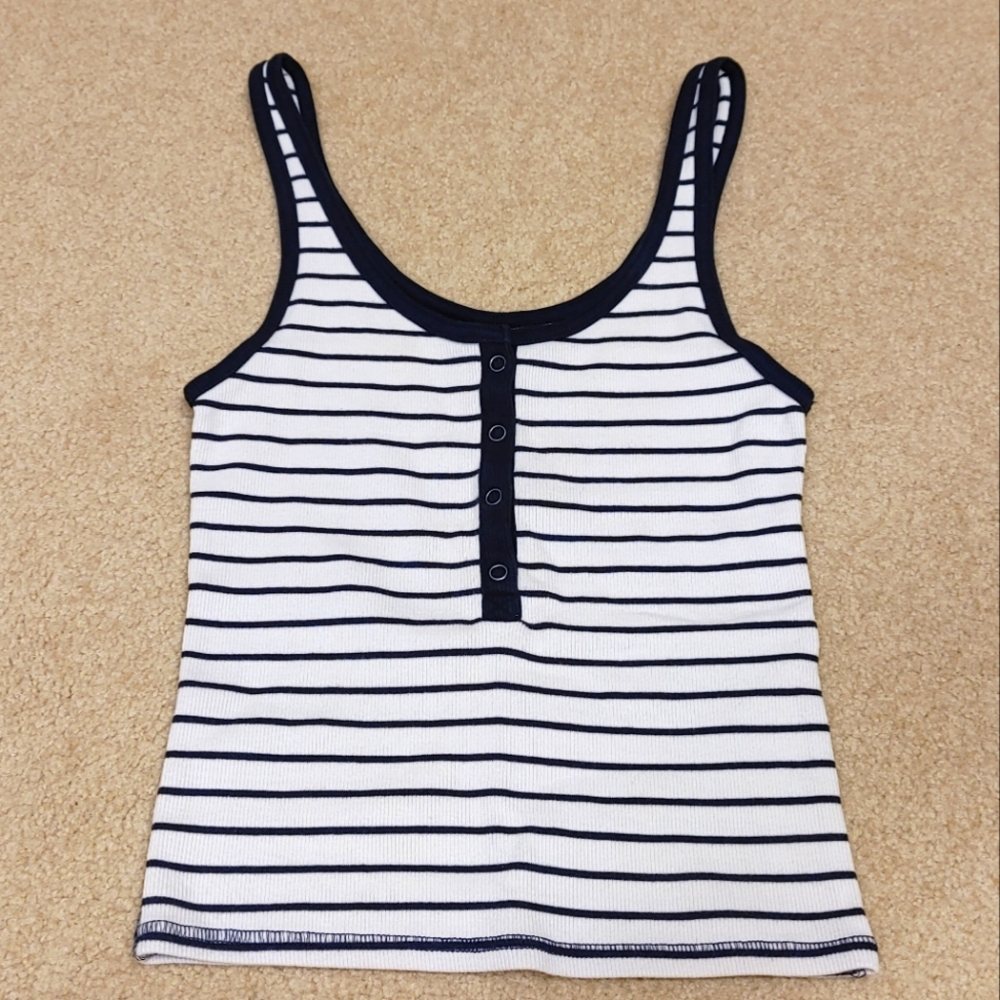 Abercrombie & Fitch Striped Tank with Snap Closure - Blue and White - Small